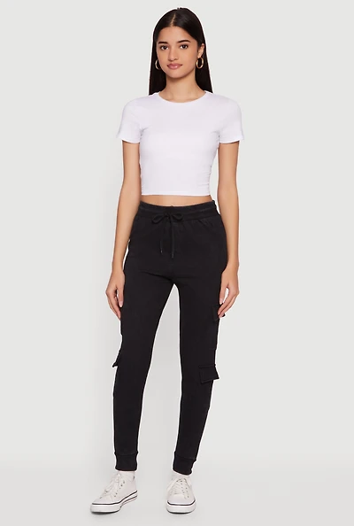 Drawstring Waist Fleece Lined Cargo Joggers