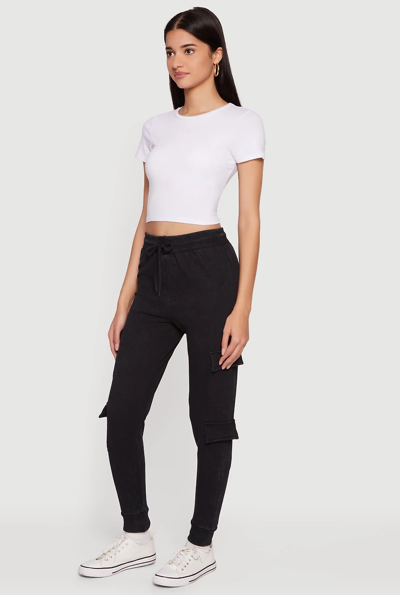 Drawstring Waist Fleece Lined Cargo Joggers