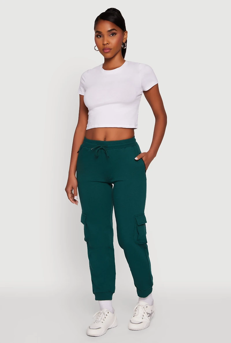 Womens Drawstring Waist Cargo Sweatpants, Green,