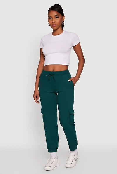 Womens Drawstring Waist Cargo Sweatpants, Green,