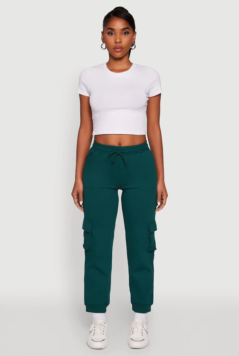 Womens Drawstring Waist Cargo Sweatpants, Green,