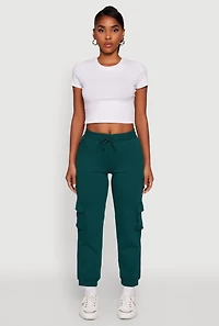 Womens Drawstring Waist Cargo Sweatpants, Green, Size L