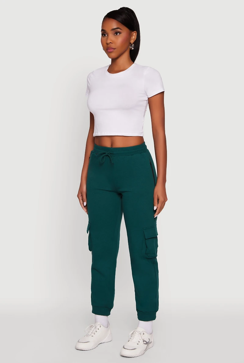 Womens Drawstring Waist Cargo Sweatpants, Green,