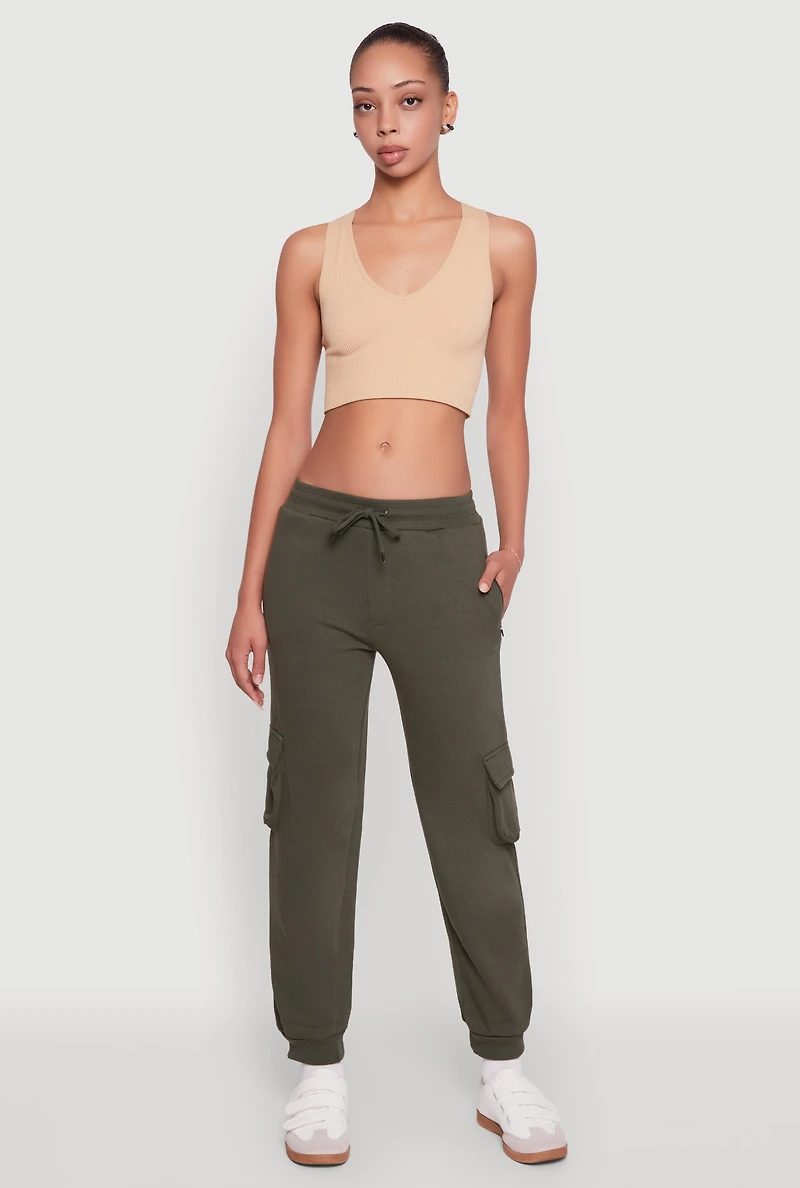 Womens Drawstring Waist Cargo Sweatpants, Green,