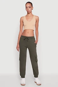 Womens Drawstring Waist Cargo Sweatpants, Green,