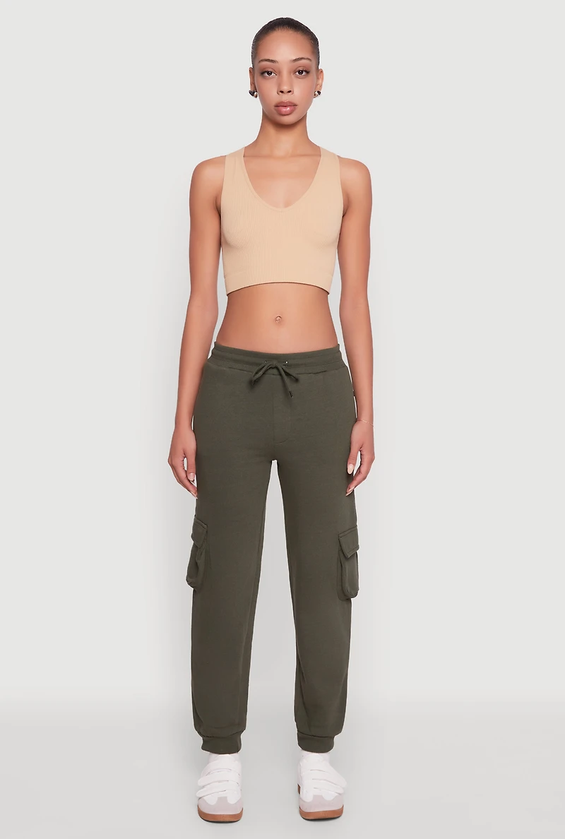 Womens Drawstring Waist Cargo Sweatpants, Green,