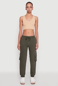 Womens Drawstring Waist Cargo Sweatpants, Green,