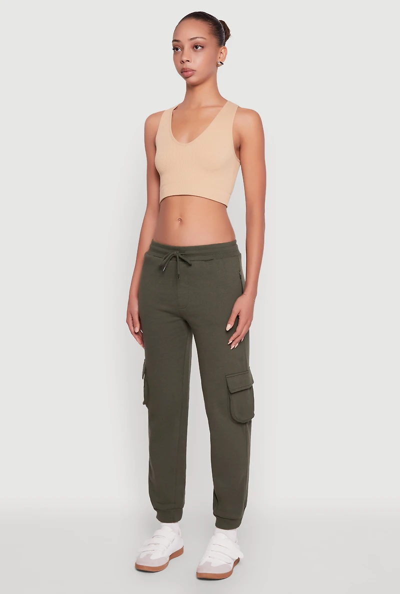 Womens Drawstring Waist Cargo Sweatpants, Green,