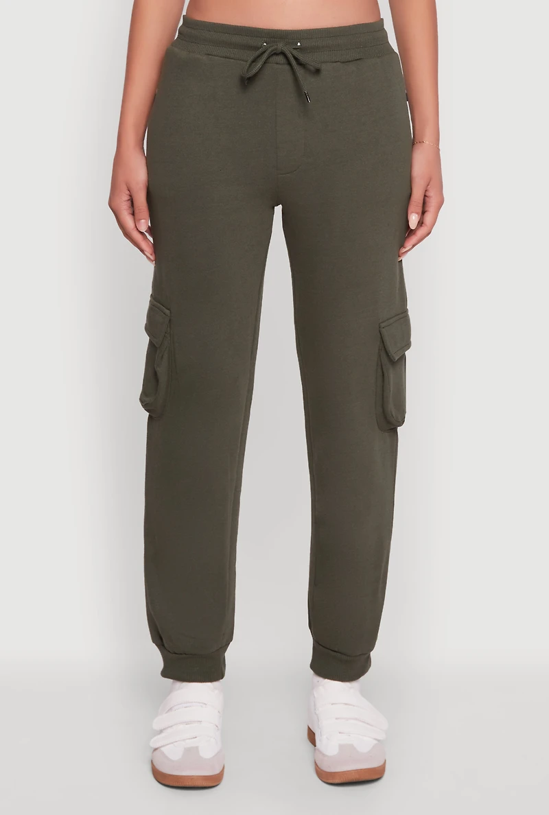 Womens Drawstring Waist Cargo Sweatpants, M