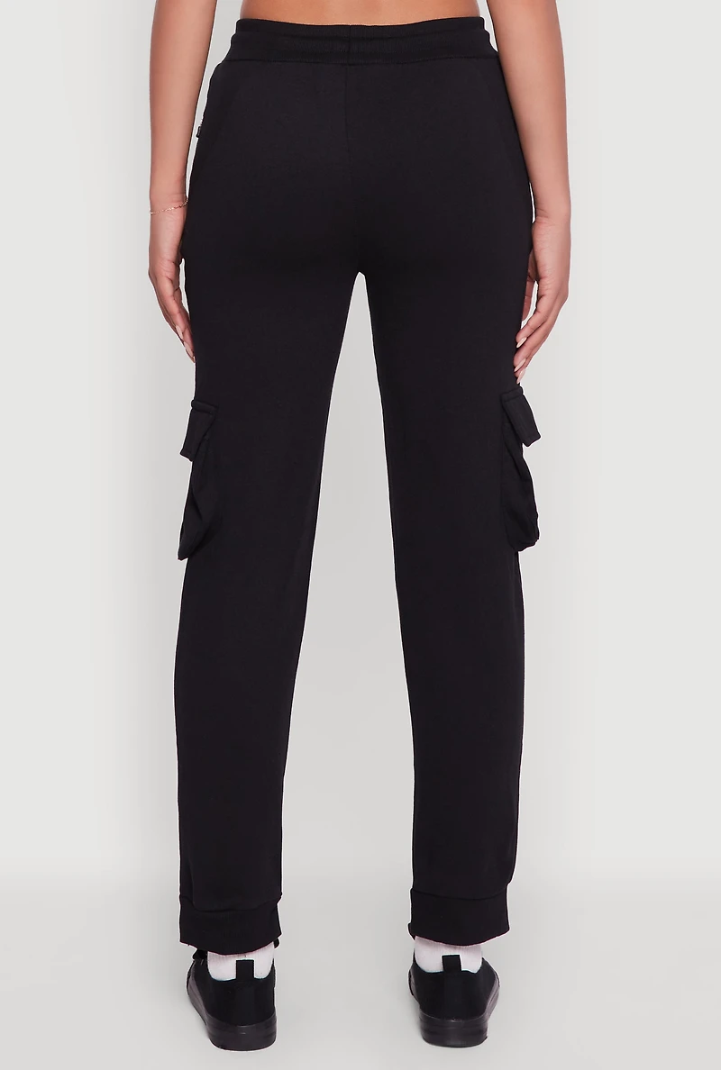 Womens Drawstring Waist Cargo Joggers, Black, Size XL