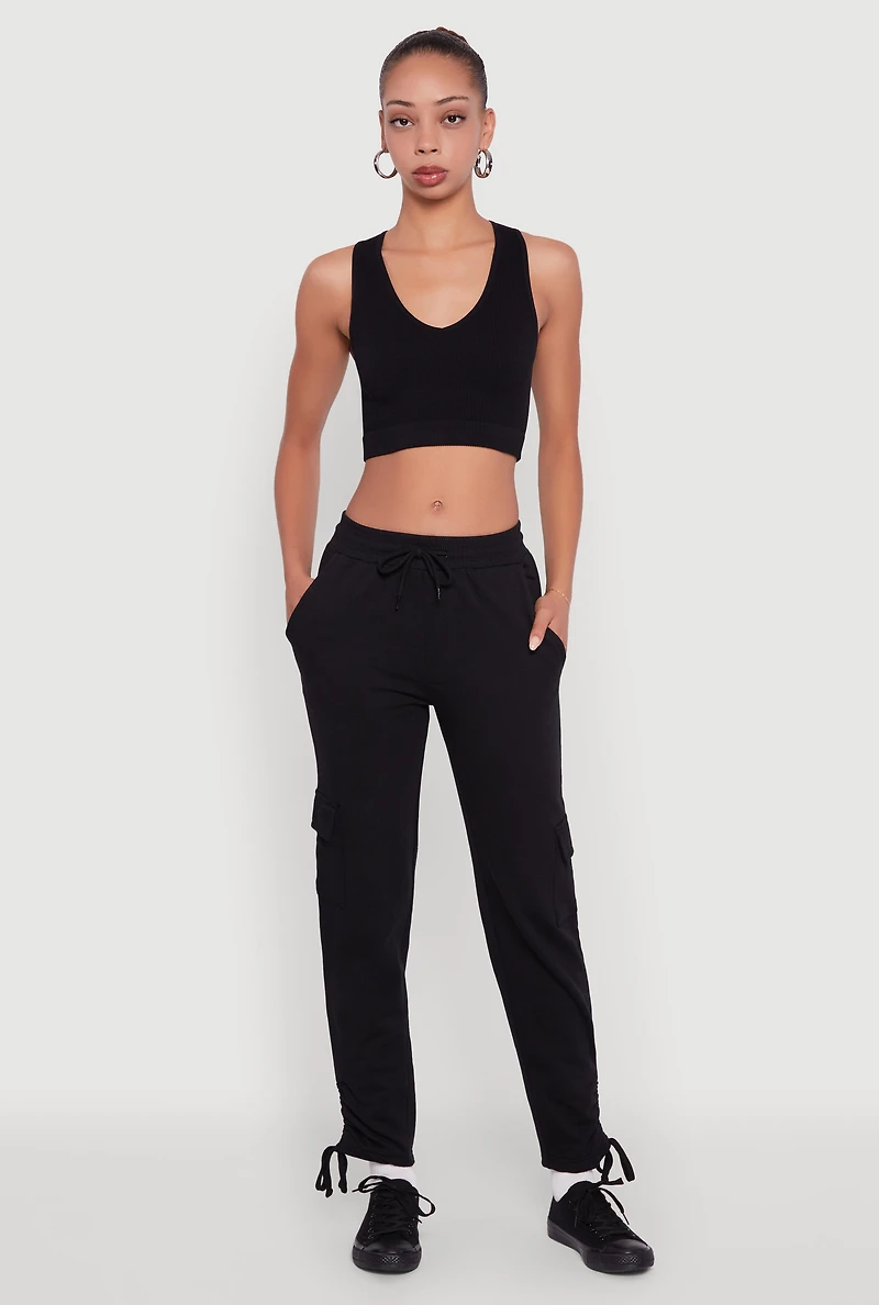 Ruched Side Tie Cargo Sweatpants