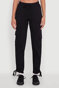 Womens Ruched Side Tie Cargo Sweatpants, Black, Size M