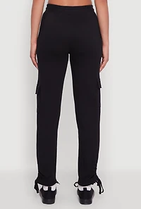 Womens Ruched Side Tie Cargo Sweatpants, Black, Size M