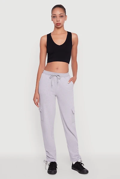 Womens Ruched Side Tie Cargo Sweatpants, Grey, Size XL