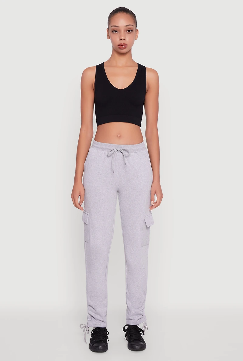 Womens Ruched Side Tie Cargo Sweatpants, Grey, Size XL