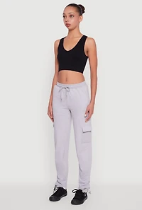 Womens Ruched Side Tie Cargo Sweatpants, Grey, Size XL