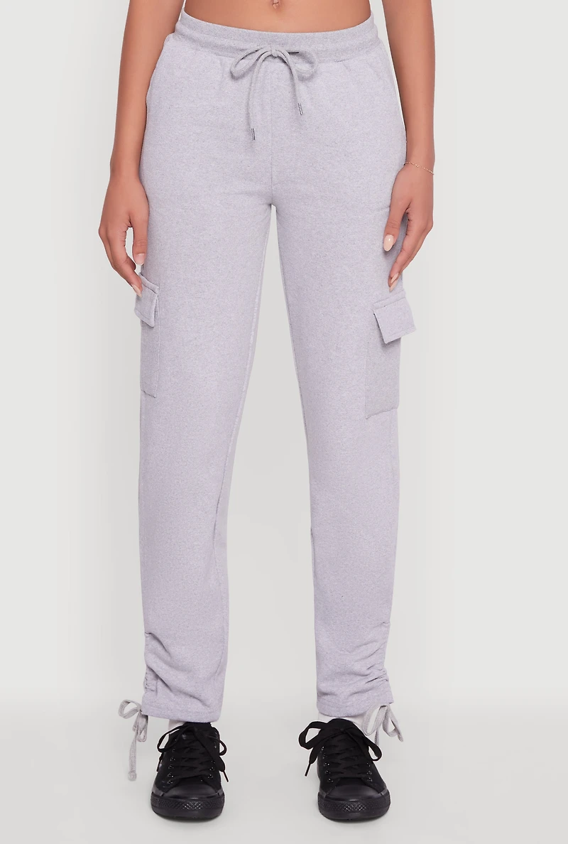 Womens Ruched Side Tie Cargo Sweatpants, Grey, Size XL
