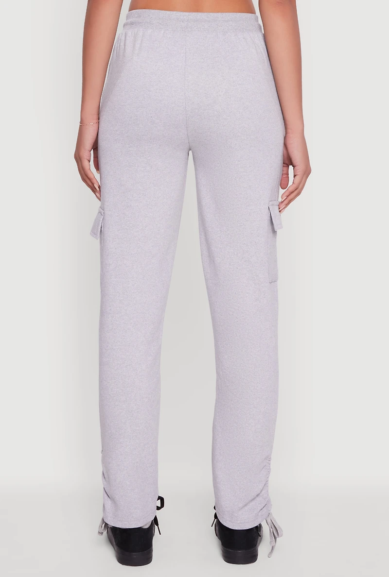Womens Ruched Side Tie Cargo Sweatpants, Grey, Size XL