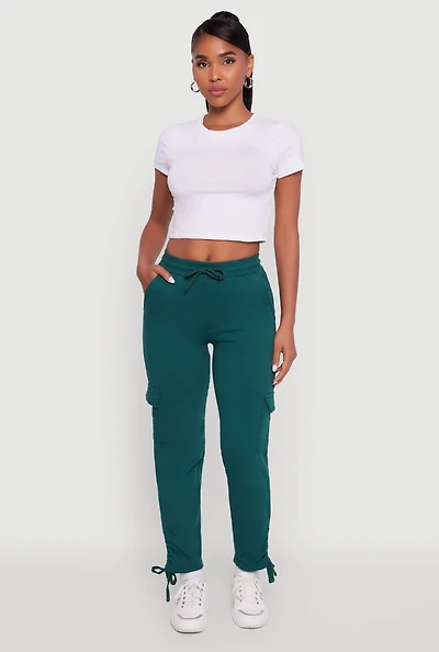 Womens Ruched Side Tie Cargo Sweatpants,