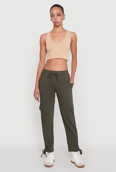 Womens Ruched Side Tie Cargo Sweatpants, XL