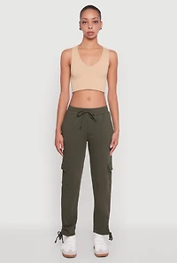 Womens Ruched Side Tie Cargo Sweatpants, XL