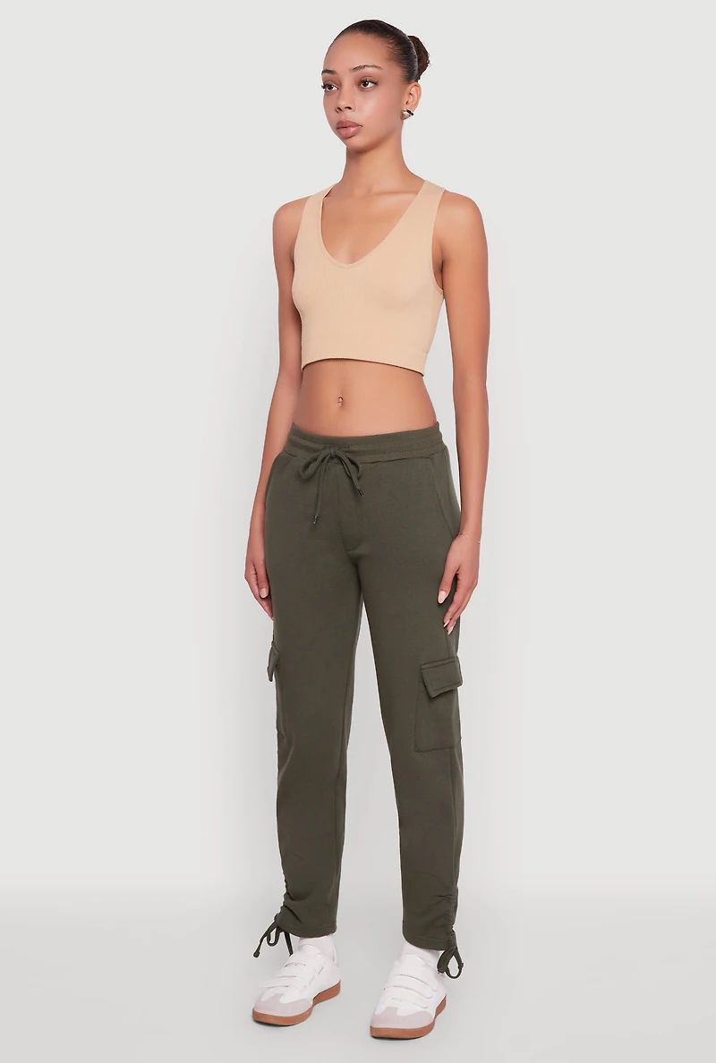 Womens Ruched Side Tie Cargo Sweatpants, XL