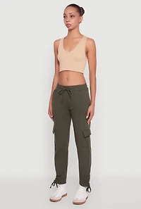 Womens Ruched Side Tie Cargo Sweatpants, XL