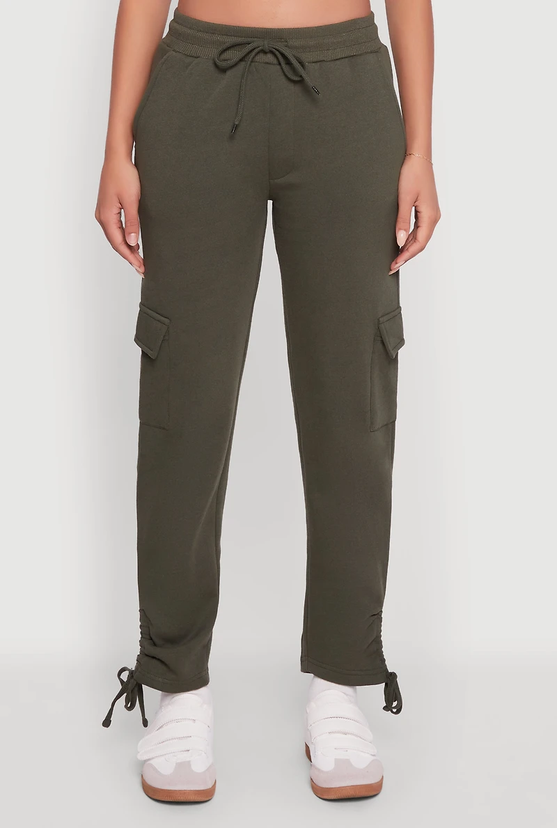 Womens Ruched Side Tie Cargo Sweatpants, XL