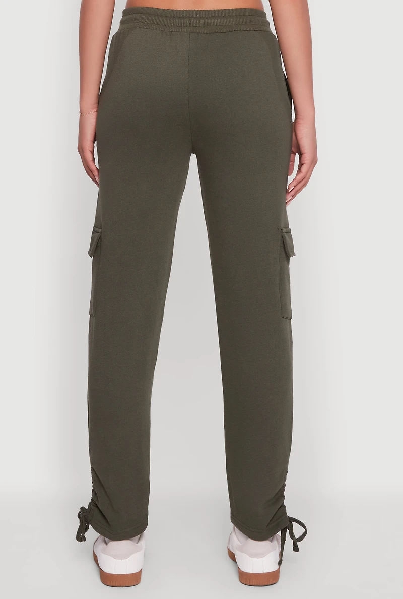 Womens Ruched Side Tie Cargo Sweatpants, XL