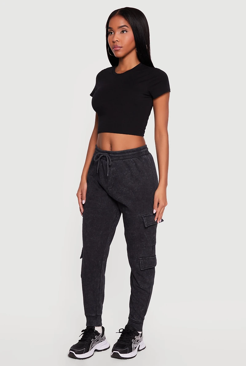 Acid Wash Drawstring Waist Cargo Joggers