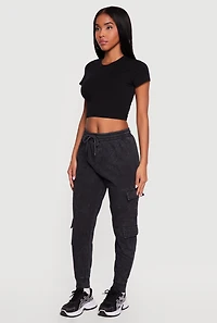 Acid Wash Drawstring Waist Cargo Joggers