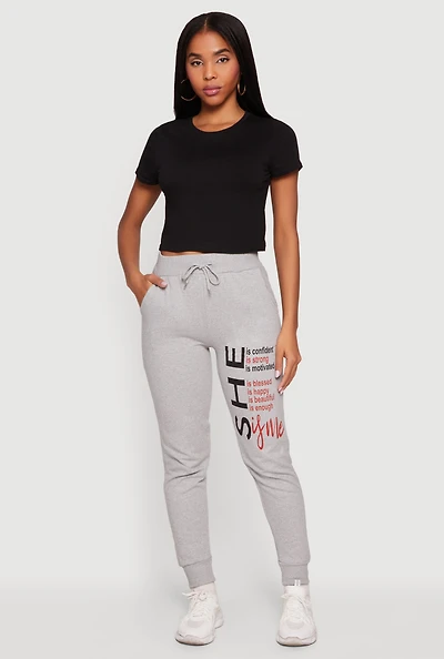 Drawstring Waist She Graphic Joggers
