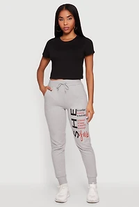 Drawstring Waist She Graphic Joggers