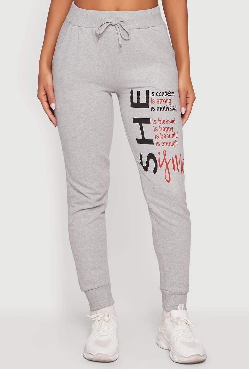 Drawstring Waist She Graphic Joggers
