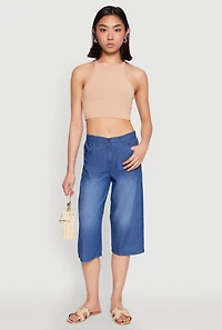 Womens Chambray Culottes, Blue, Size L