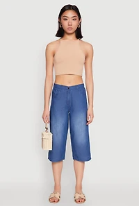 Womens Chambray Culottes, Blue, Size L