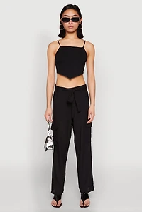 Womens Tie Waist Belted Cargo Pants, Black, Size S