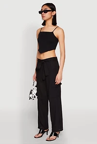 Womens Tie Waist Belted Cargo Pants,