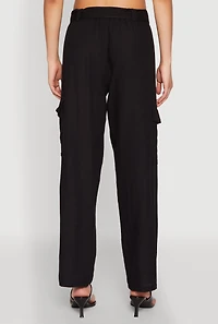 Womens Tie Waist Belted Cargo Pants, Black, Size S