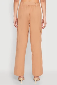 Womens Tie Waist Belted Cargo Pants, Khaki, Size XL