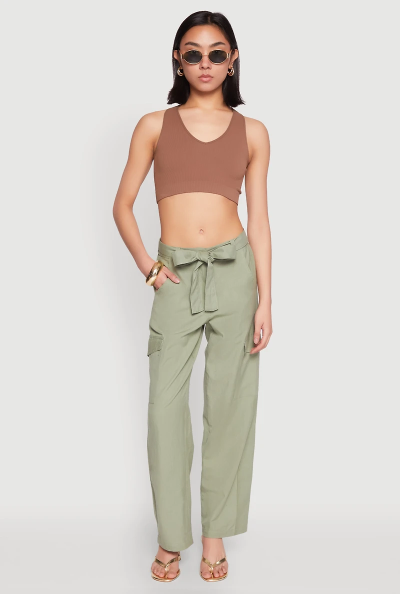 Tie Waist Belted Cargo Pants