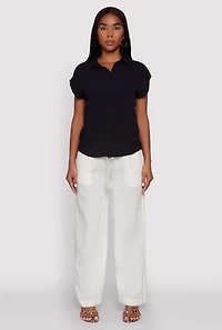 Womens Linen High Waisted Pants, White,