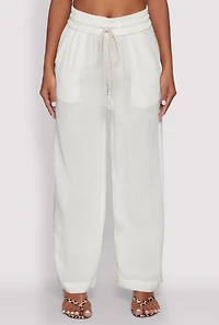 Womens Linen High Waisted Pants, White,