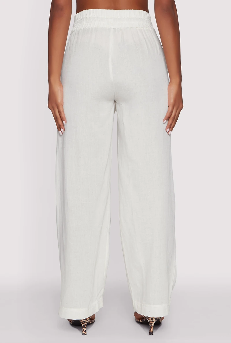 Womens Linen High Waisted Pants, White, Size S
