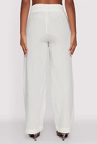 Womens Linen High Waisted Pants, White, Size S
