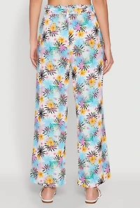 Womens Tropical Print Paper Bag Waist Pants, Multi, Size L