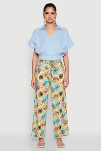 Womens Tropical Print Paper Bag Waist Pants, Multi, Size M
