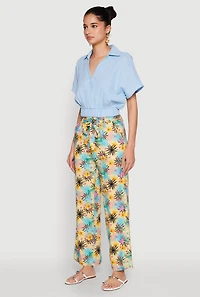 Womens Tropical Print Paper Bag Waist Pants, Multi, Size M