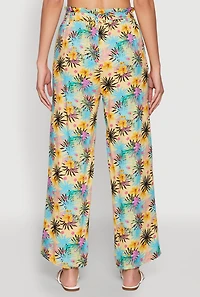 Womens Tropical Print Paper Bag Waist Pants, Multi, Size M
