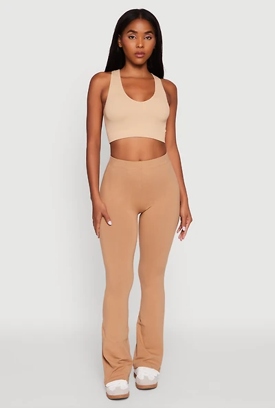 Womens High Waisted Slim Bootcut Yoga Pants, Khaki, Size L